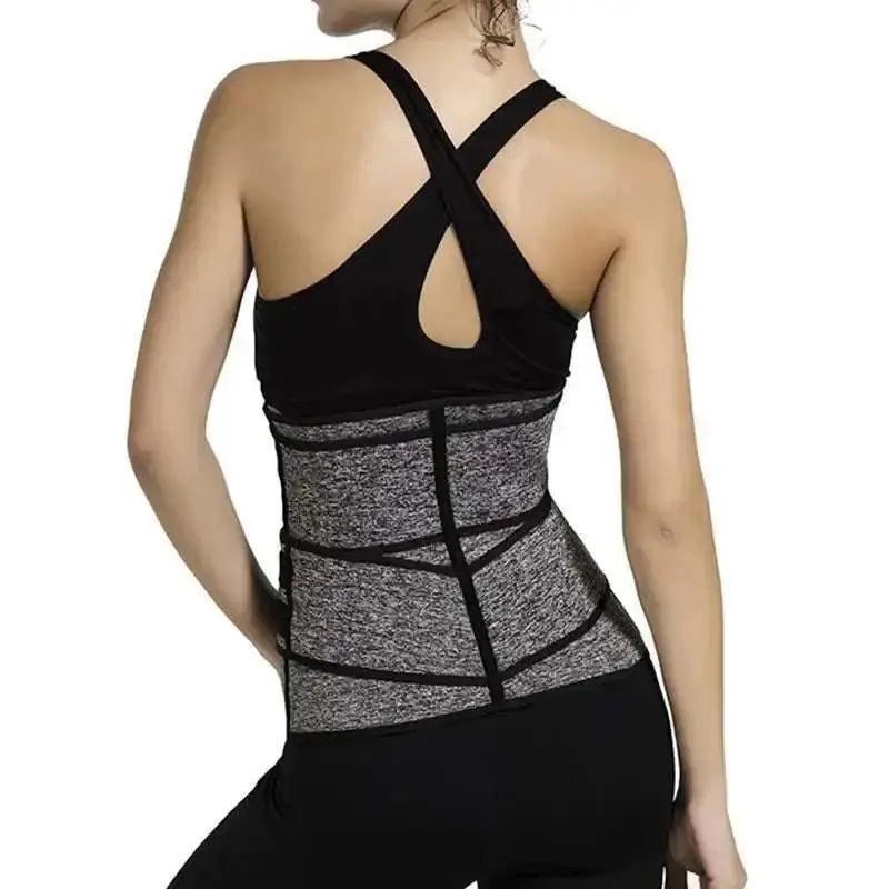 Gray and black textured women’s waist trainer with adjustable straps for firm compression by Royale Essence Lux