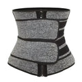 Gray and black heathered royale essence lux women’s waist trainer with firm compression and adjustable elastic straps