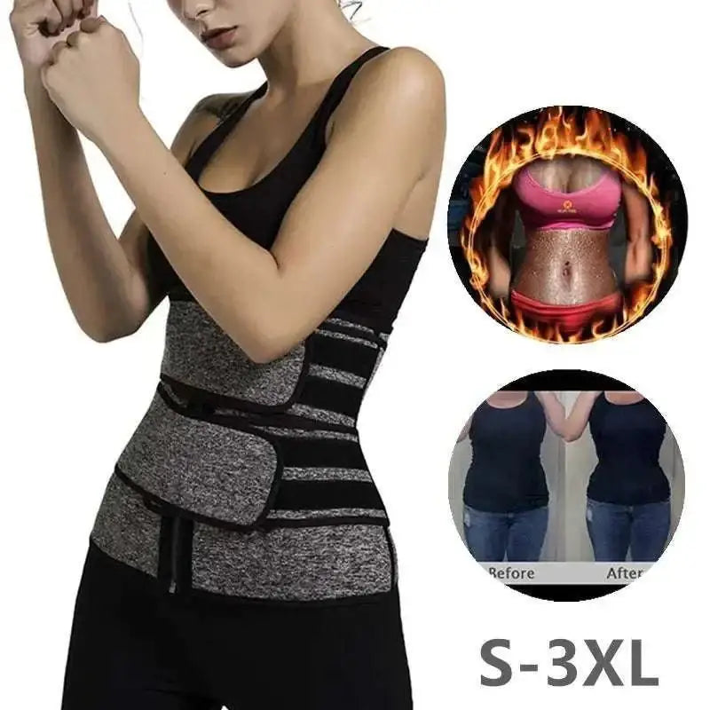 Gray and black striped royal essence lux women’s waist trainer with firm compression and adjustable straps