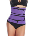 Pink slimming sheath waist trainer with straps featuring a purple firm compression design and central black zipper by Royale Essence Lux