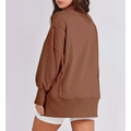 Brown oversized sweatshirt crew with relaxed fit ribbed cuffs and crew neck design in pink solid oversized style