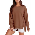 Brown oversized sweatshirt crew with relaxed fit, side slits, and crew neck design suitable for casual wear