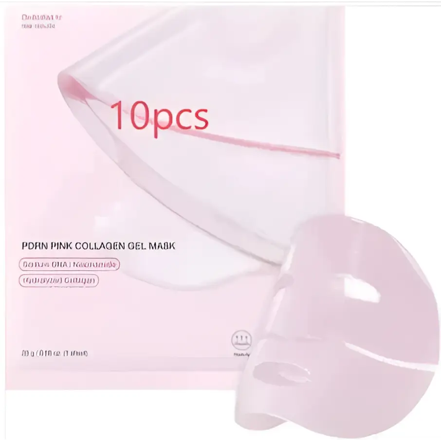 Pink translucent hydrating collagen facial mask sheet in delicate packaging with 10pcs for hydrating collagen facial care