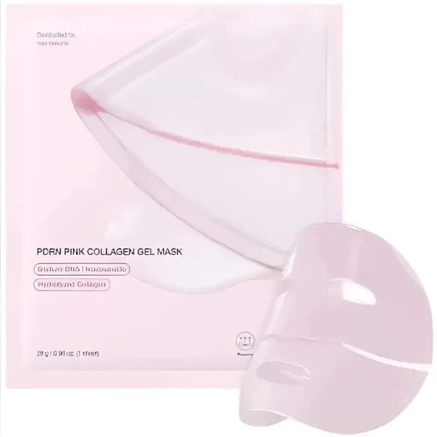 Pink translucent hydrating collagen facial mask featuring a delicate sheet design for intense skin hydration