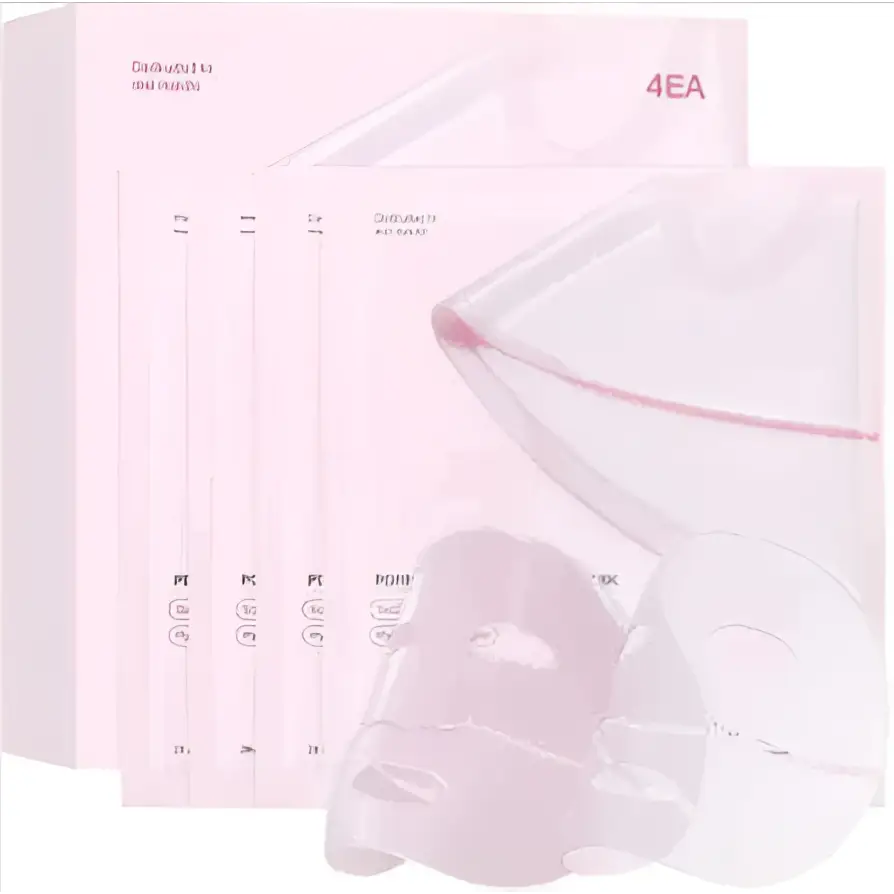 Pink translucent hydrating collagen facial mask set with minimalist packaging for intensive skin hydration and care