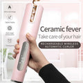 Pink wireless automatic curler with ceramic barrel usb lcd screen and wireless rechargeable design for easy styling