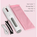 White and silver wireless automatic curler with usb lcd screen featuring a sleek ergonomic design for styling