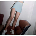 Light blue high waist athletic skirt with side slit for pink yoga clothes two-piece yoga clothes sports suit