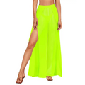 Bright neon yellow pinup fashion cover up pants with high waist wide legs and side slit perfect for beachwear
