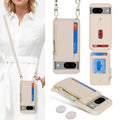 Beige cream leather wallet case for pixel 8 with gold-tone hardware and detachable strap for convenience