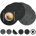 Set of six dark gray pixieora round placemats made of reversible faux leather with a subtle textured surface washable