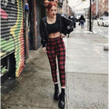Red and black plaid women’s high-waist stretch leggings designed for comfort and style in a 3 pack set