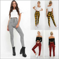 Plaid women’s high-waist stretch leggings 3 pack in black and white check yellow and red tartan patterns