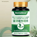 Bonnebeve plant selenium pressed tablets in dark bottle with gold cap and green leaf label for daily wellness supplement