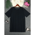 Plus size blouse bikini swimsuit cover up black pleated short-sleeve dress with sheer mesh panels on shoulders and sides