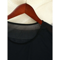 Plus size blouse bikini swimsuit cover up in black sheer mesh with a solid fabric body and semi transparent overlay
