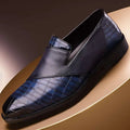 Plus size british business dress dark blue crocodile-embossed leather slip-on dress leather shoes with black stitching