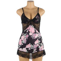Plus size embroidery patchwork lace black nightgown with pink roses and delicate lace trim for comfortable sleepwear