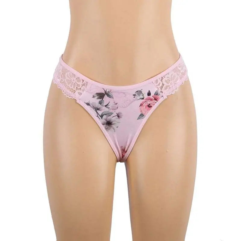 Plus size embroidery patchwork lace sleeping dress in pink floral print with lace trim and spaghetti straps