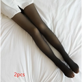 Plus size black sheer fleece lined tights with smooth form fitting texture and subtle sheen fake translucent fleece design