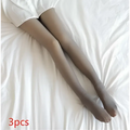 Plus size fleece lined tights in dark gray sheer fabric worn over white shorts showcasing fake translucent fleece lining