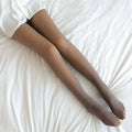 Plus size fake translucent fleece lined tights in sheer nude with smooth translucent fabric for warmth and style