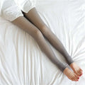 Plus size fake translucent fleece lined tights in gray with smooth sheer fabric and snug fit for warmth and style