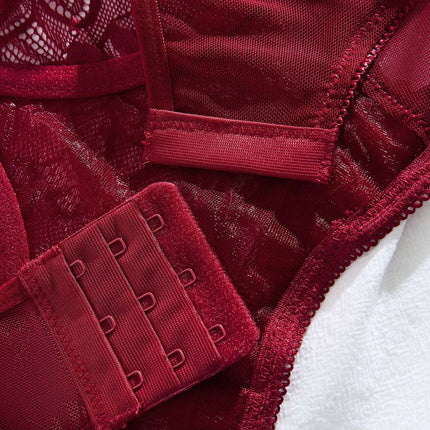 Plus Size Fat Woman Underwear Lace See - through Bra T - back Two - piece Suit - Royalessencelux