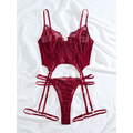 Plus size fat woman underwear red lace two piece suit featuring deep red lace bodysuit and matching thong
