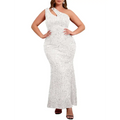 Plus size sequins white one-shoulder mermaid maxi dress with flattering fit and elegant slit fashion mermaid maxi gown