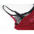 Plus size sexy red lace backless nightdress featuring black straps and delicate frayed lace trim edges