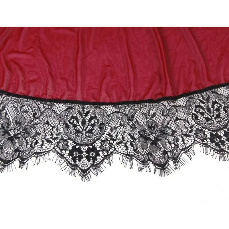 Black floral lace trim with frayed edges on plus size sexy backless nightdress for elegant lingerie wear