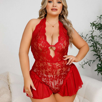 Plus Size Sexy Sleepwear Female Passion Temptation See - through Lace Hollow Out - Royalessencelux