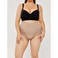 Plus size shaping mesh bikini set featuring a black underwire bra with adjustable straps and beige high-waisted panty liner