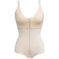 Beige plus size shaping underwear bodysuit with adjustable straps and front zipper for comfortable size shaping