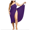 Plus size suspenders beach skirt one shoulder cover up in flowing purple fabric with thin straps and high slit for beachwear