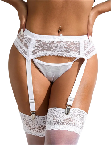 Plus size white floral lace garter belt with matching suspenders for luxury womens fashion and plus size dresses bikinis