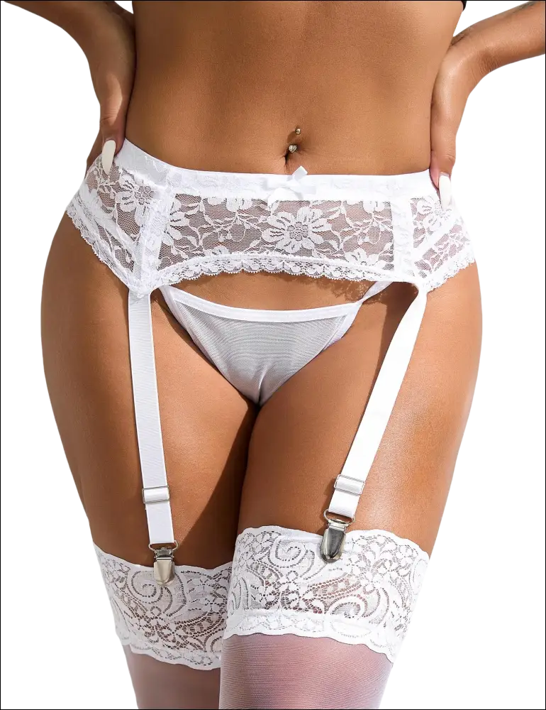 Plus size white floral lace garter belt with matching suspenders for luxury womens fashion and plus size dresses bikinis