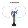 Plush flower cat sucker teaser toy featuring a blue butterfly gray mouse design with feathered wings and tassels