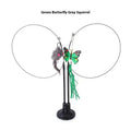 Plush flower cat sucker teaser toy set with green butterfly and gray squirrel cat sucker teaser on black stand