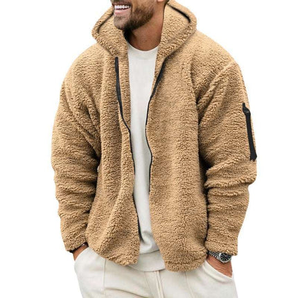 Plush Hooded Jacket Men's Autumn And Winter Fleece Double - sided Wear Warm Coat With Zipper Loose Casual Jacket Outdoor Clothing - Royalessencelux
