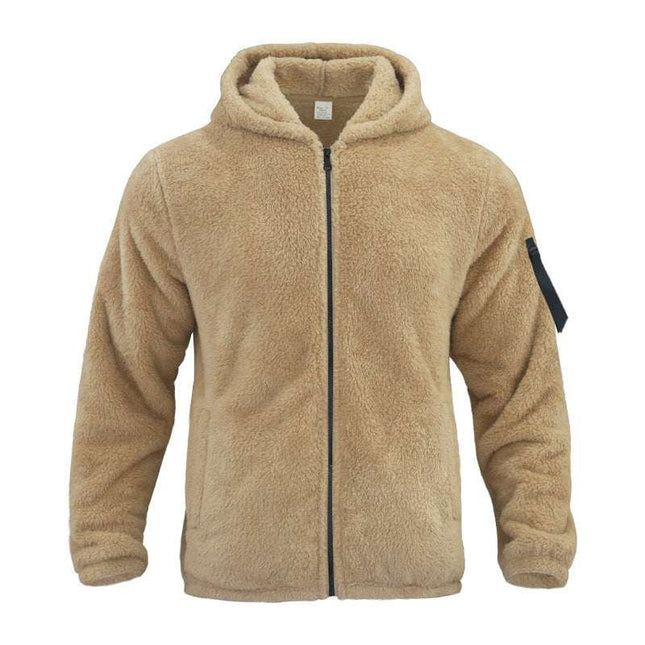 Plush Hooded Jacket Men's Autumn And Winter Fleece Double - sided Wear Warm Coat With Zipper Loose Casual Jacket Outdoor Clothing - Royalessencelux