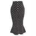 Black and white polka dot slim fit fishtail skirt with fitted waist and flared hem for elegant wear