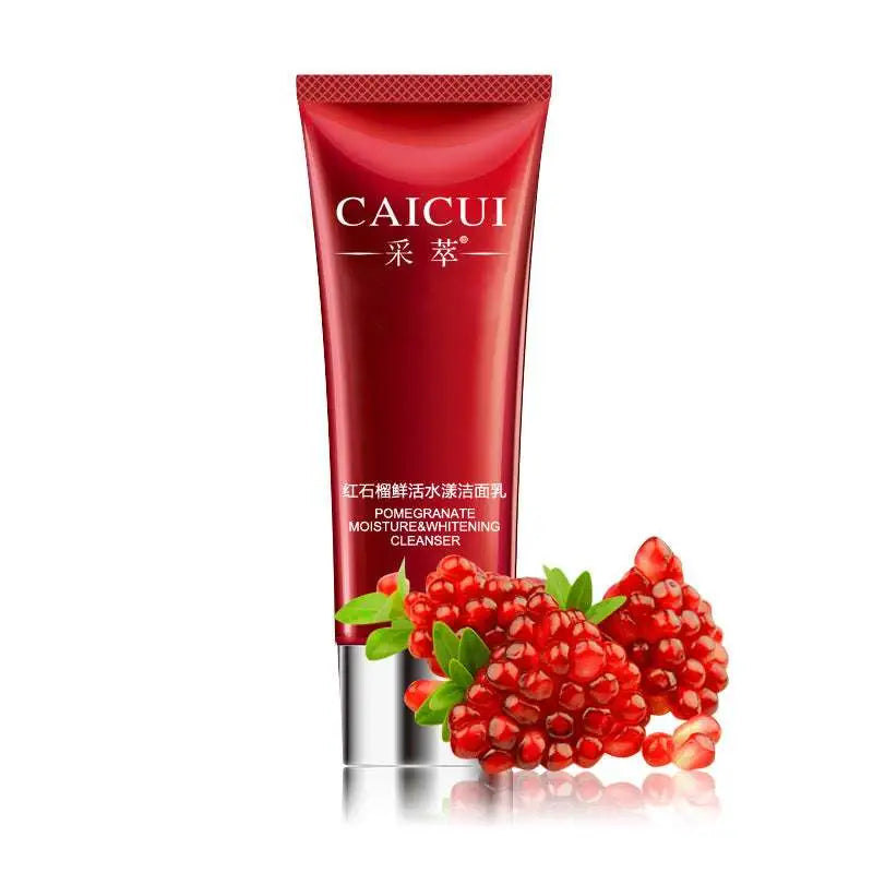 A sleek red tube of caicui pomegranate moisture whitening cleanser with silver cap in pomegranate set moisturizing cosmetics skin care