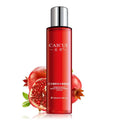 A sleek transparent red caicui pomegranate moisture lotion bottle with silver cap for pomegranate set moisturizing cosmetics skin care