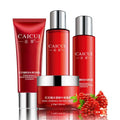 Red caicui pomegranate skin care set with tube bottles and jar with silver caps for pomegranate set moisturizing cosmetics skin care