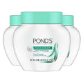 White ceramic jar with mint green lid labeled ponds cold cream make-up remover in a 9.5 oz 3 pack container