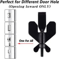 Portable black plastic door lock stopper with winged clamping arms and threaded screw base for secure installation