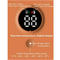 Circular digital display with white led numerals from 37°c to 55°c on a black portable constant temperature baby bottle warmer with usb charging