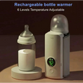 Cream-colored portable constant temperature baby bottle warmer with usb charging and digital display showing 42 degrees